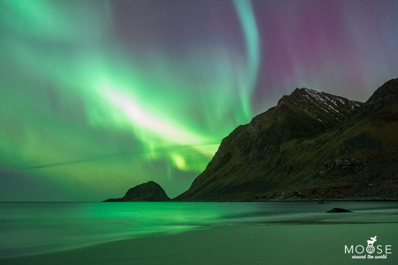 Nordlichter Lofoten Haukland Beach